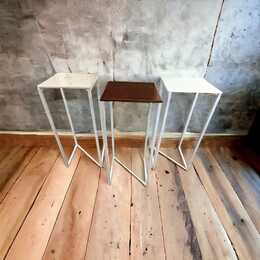 MESA BISTROT NAPOLIÃO COM TAMPO VIDRO LACADO BRANCO, COOL CASTANHO VELHO, COOL BRANCO VELHO